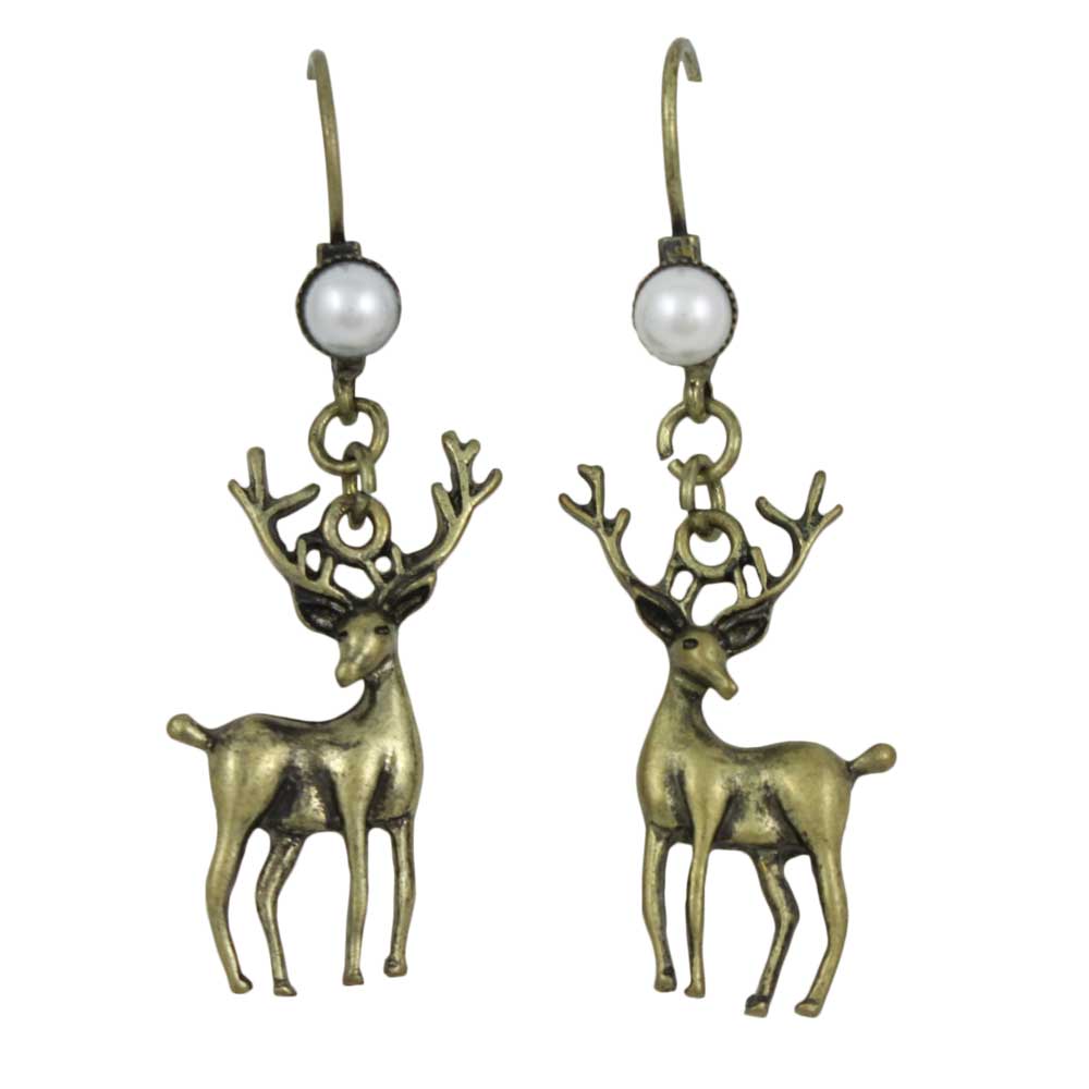 Lilylin Designs Reindeer with White Pearl Pierced Earring
