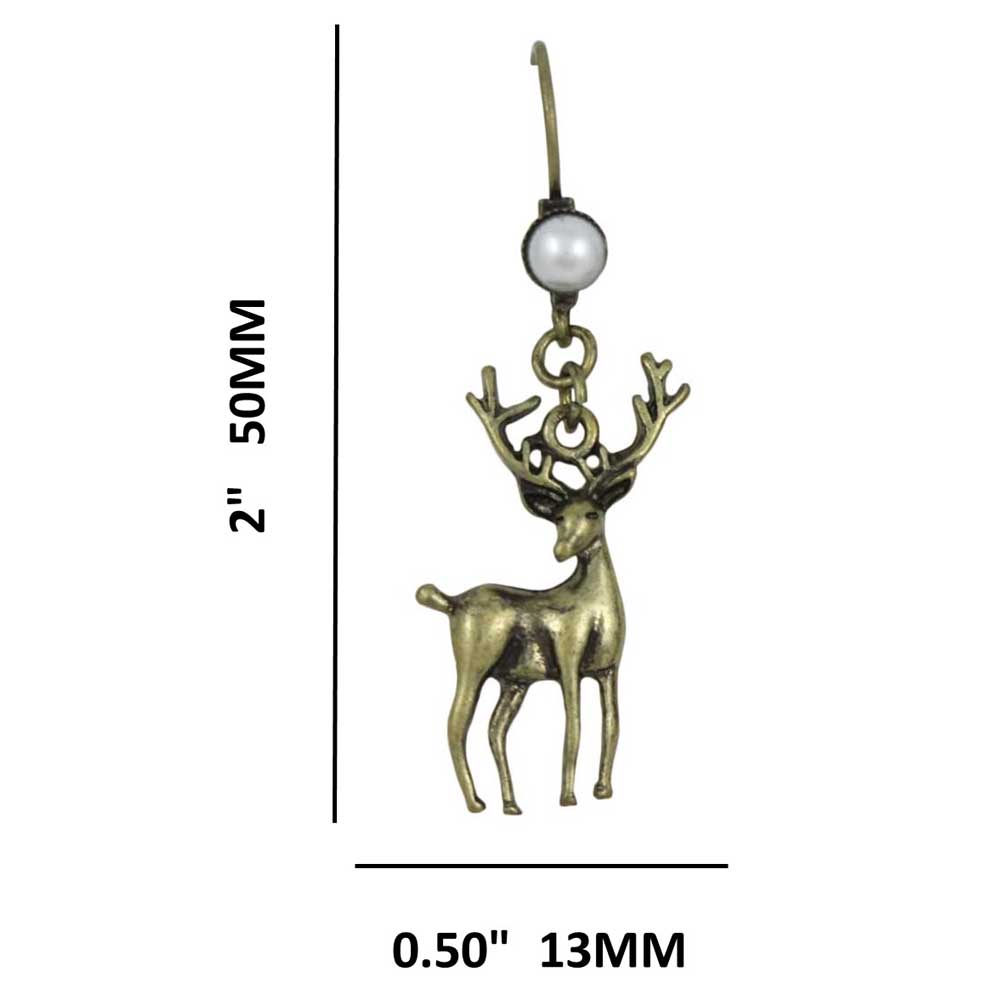 Reindeer with White Pearl Pierced Earring - XE501 - Lilylin Designs