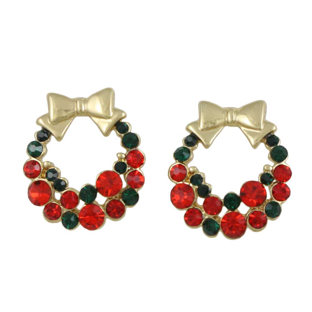 Red and Green Crystal Christmas Wreath Pierced Earring - XE602 - Lilylin Designs