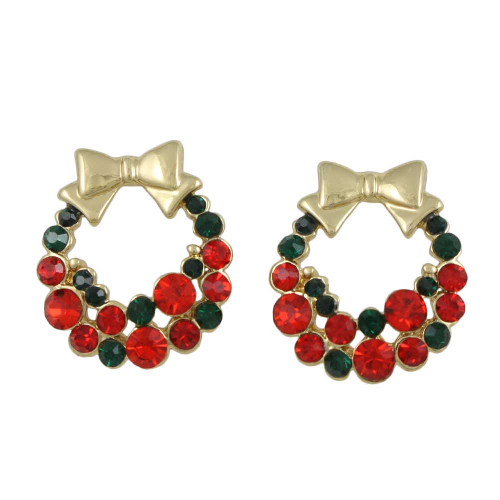 Lilylin Designs Red and Green Crystal Christmas Wreath Pierced Earring