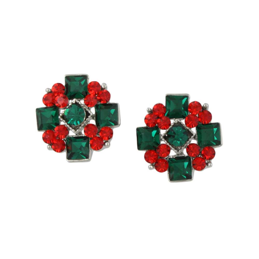 Red and Green Crystal Christmas Pierced Earring - XE608 - Lilylin Designs