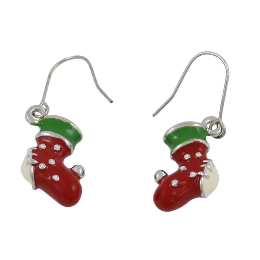 Red White and Green Christmas Stocking Pierced Earring - XE704 - Lilylin Designs