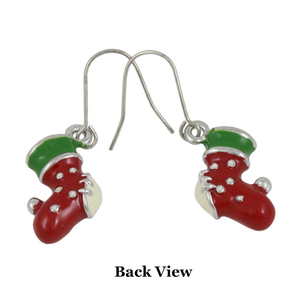 Red White and Green Christmas Stocking Pierced Earring - XE704 - Lilylin Designs