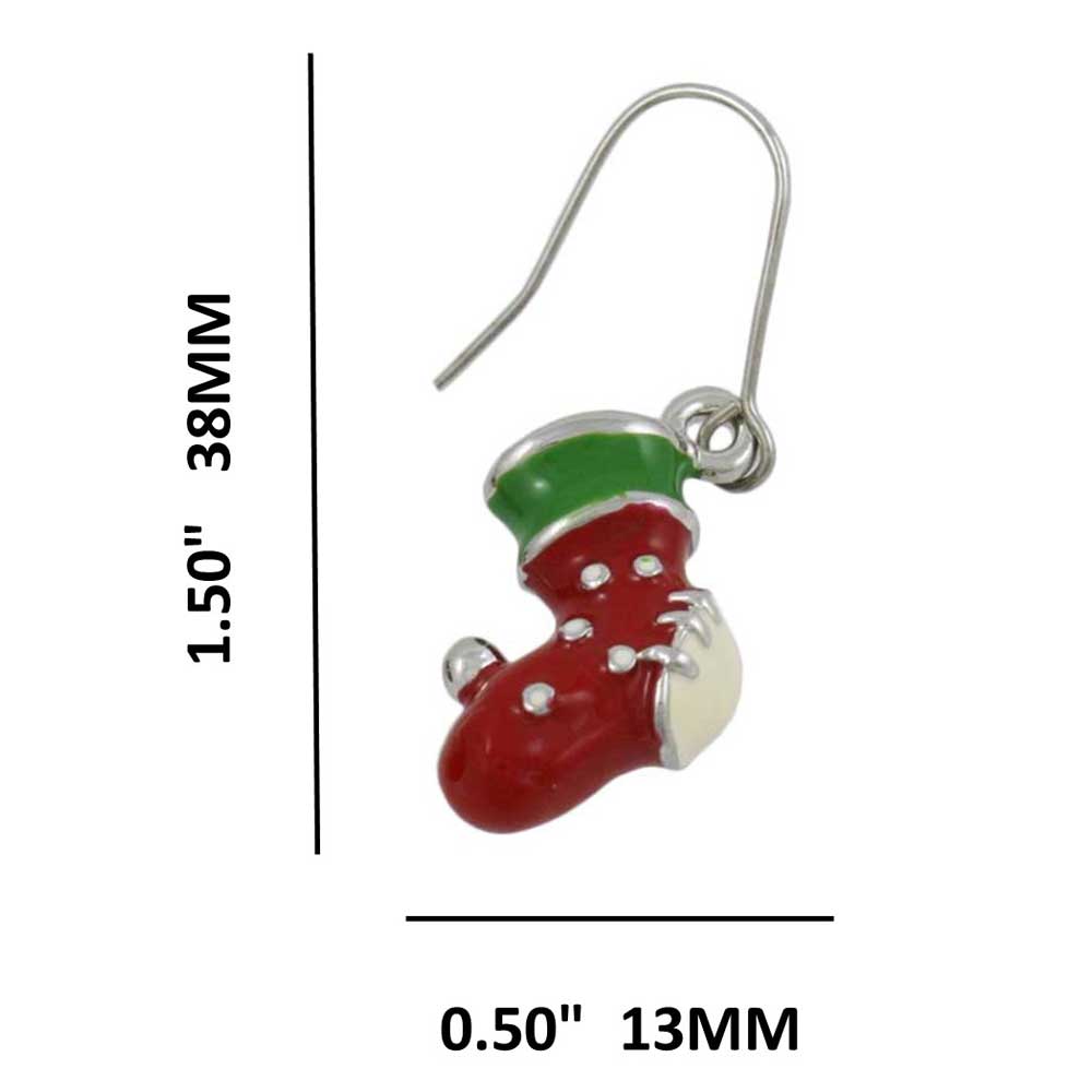 Red White and Green Christmas Stocking Pierced Earring - XE704 - Lilylin Designs