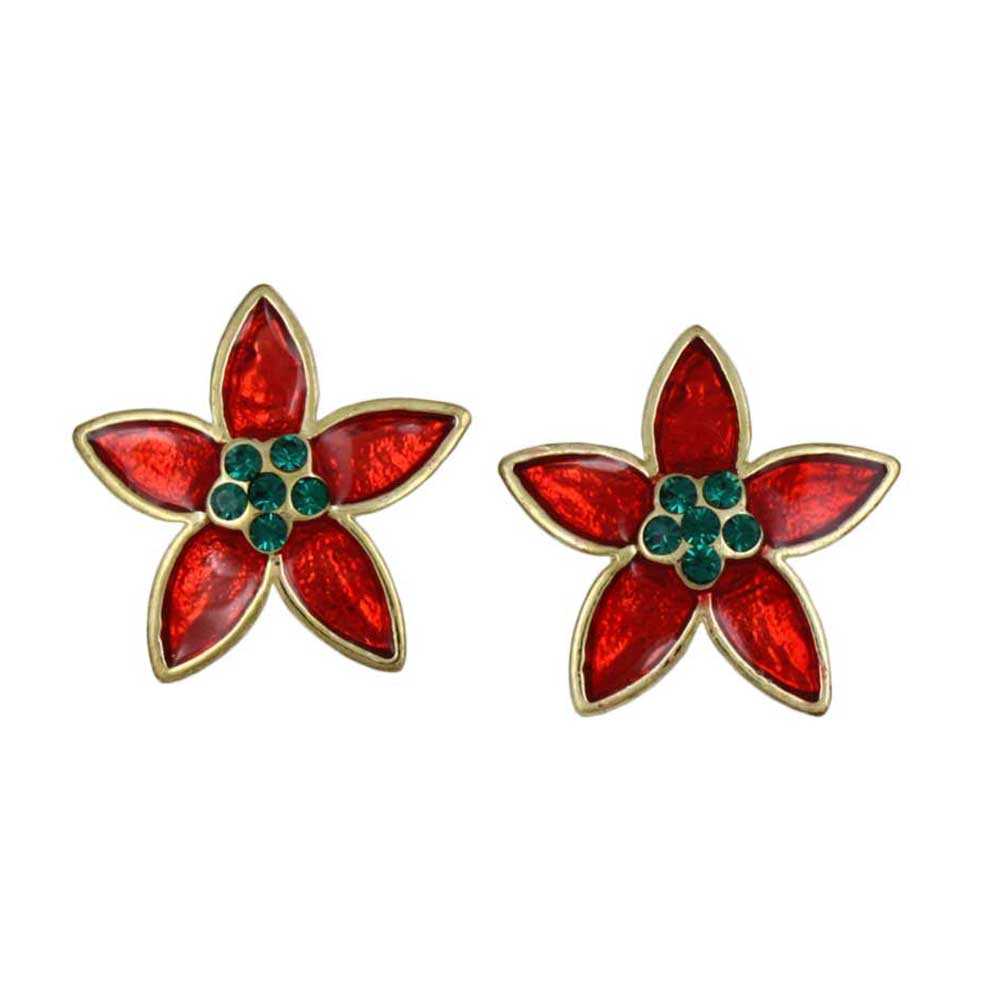 Red and Green Christmas Poinsettia Clip Earring - XE731C - Lilylin Designs