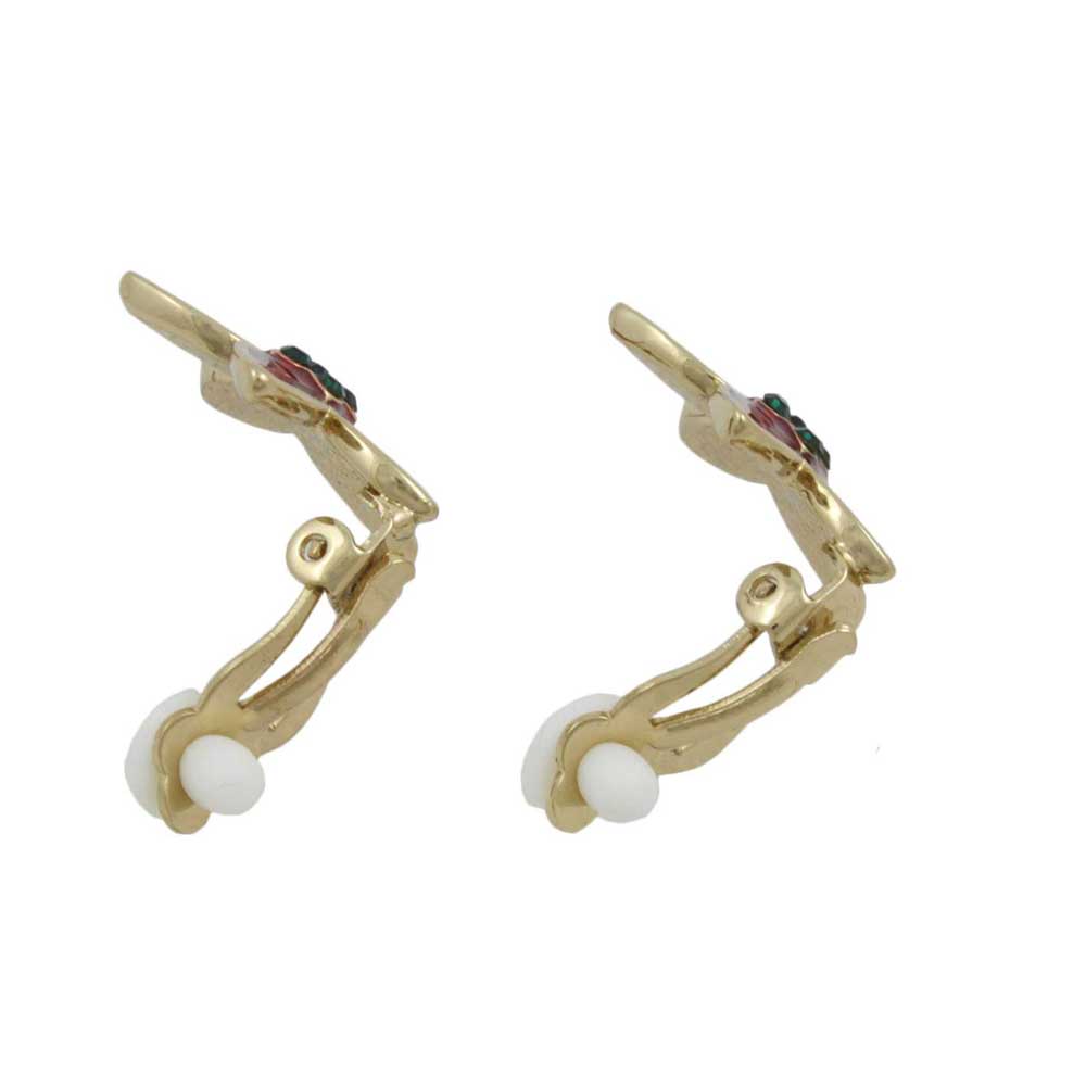Back view of Red and Green Christmas Poinsettia Clip Earring - Lilylin Designs