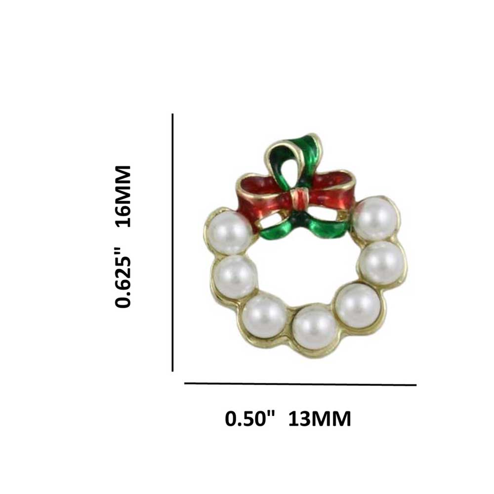 White Christmas Wreath Red and Green Bow Pierced Earring - XE813 - Lilylin Designs
