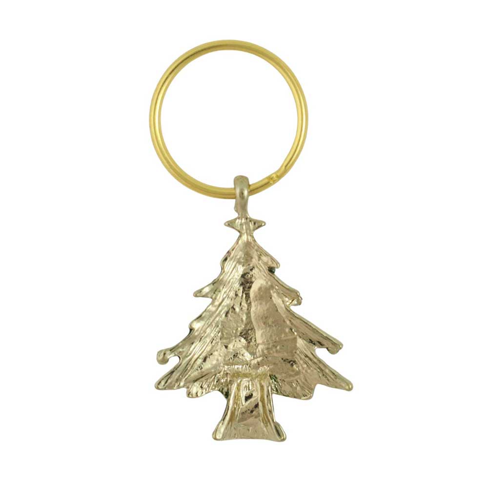 Gold Christmas tree keychain on a white background - Lilylin Designs