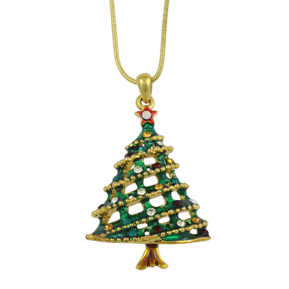 Crystal Christmas Tree Pendant with Gold Chain - XN302 - Lilylin Designs