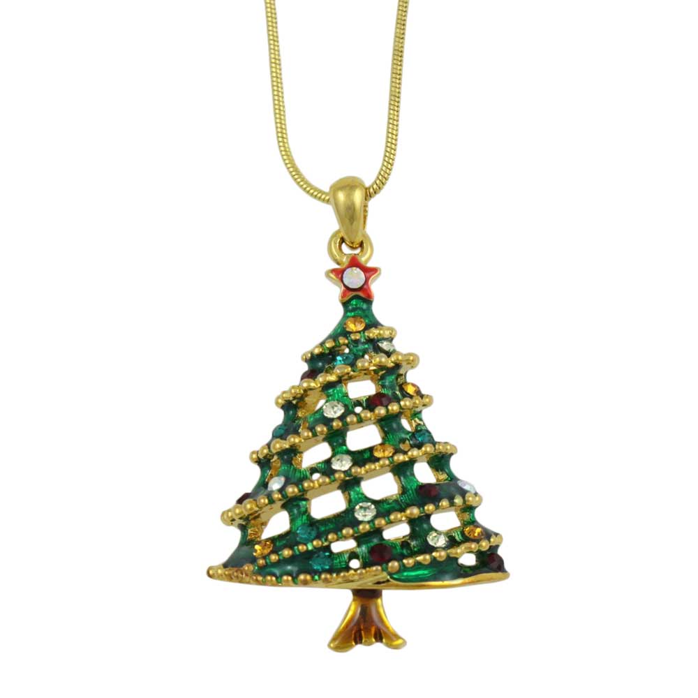 Lilylin Designs Crystal Christmas Tree Pendant with Gold Chain