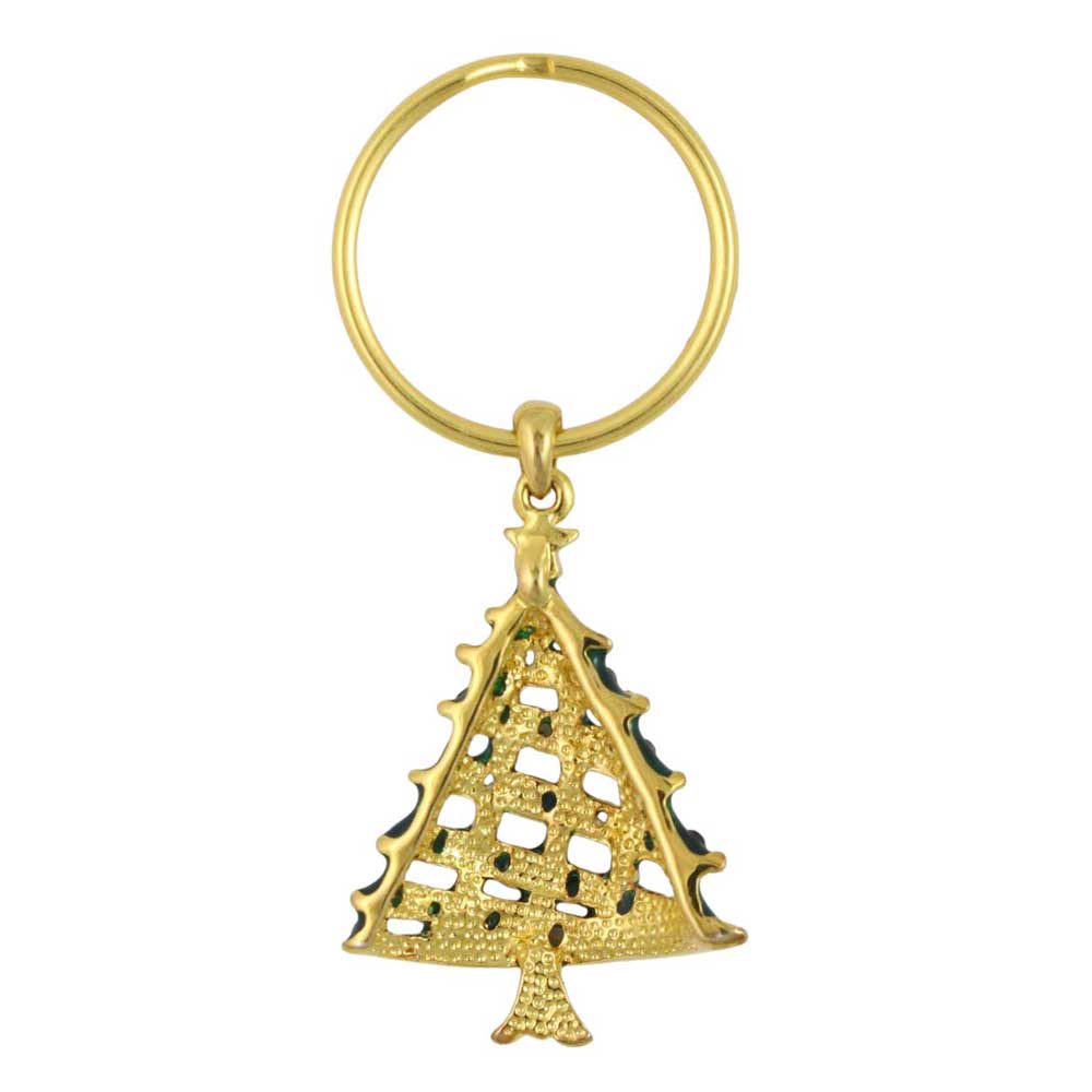 Gold keychain with a Christmas tree design on a white background - Lilylin Designs
