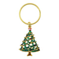 Gold keychain with a green Christmas tree design on a white background - Lilylin Designs