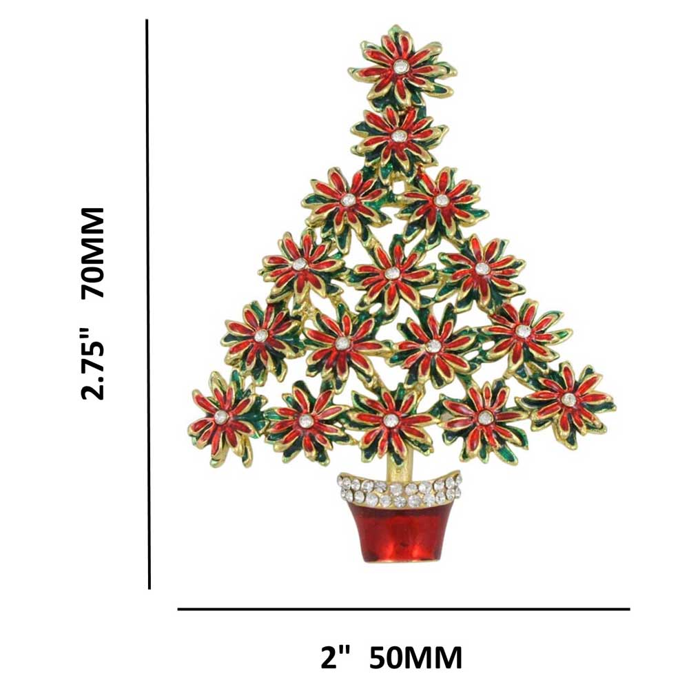 Red and Green Poinsettia Christmas Tree Brooch Pin - XN304P - Lilylin Designs