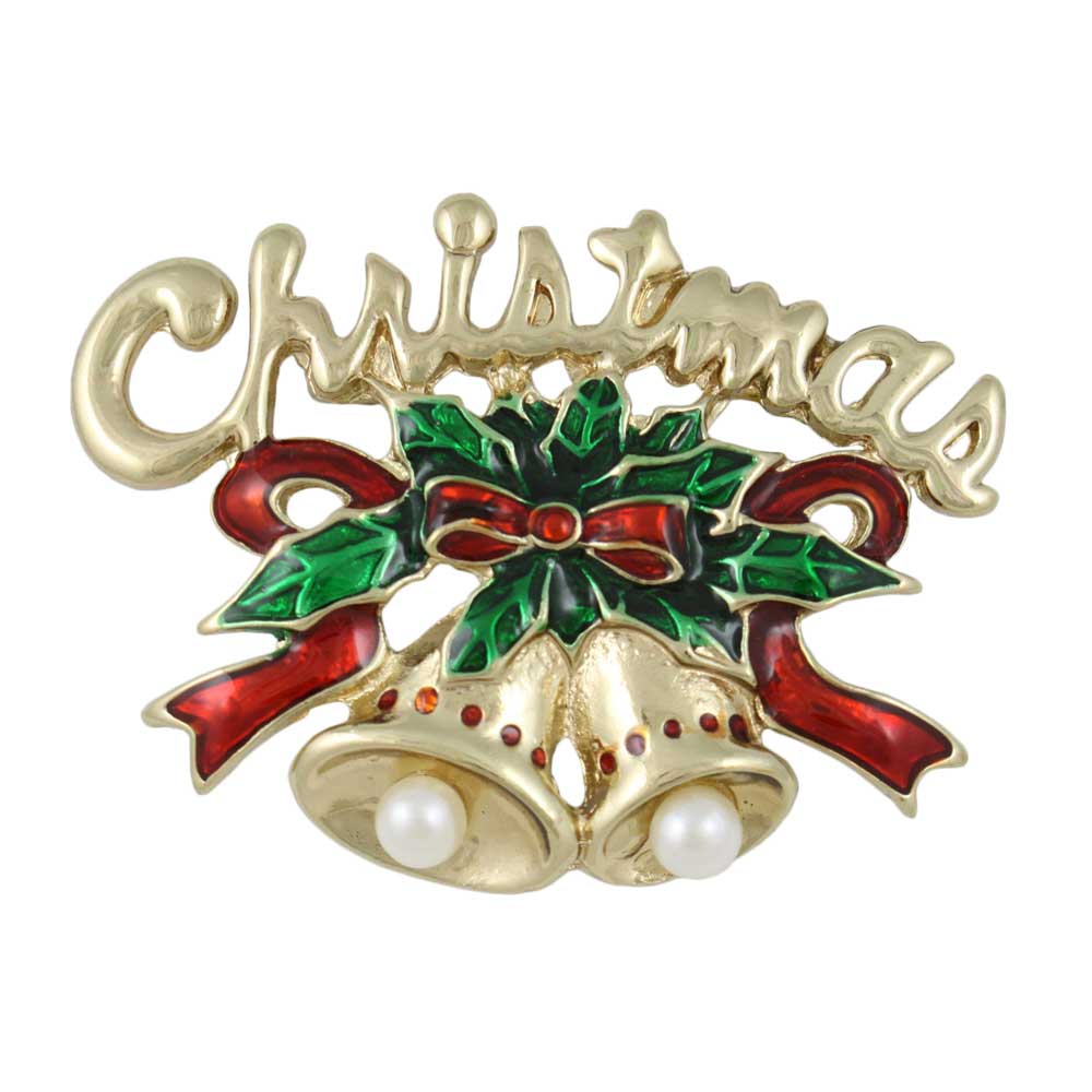 Lilylin Designs Christmas Bell with Red and Green Ribbon Brooch Pin