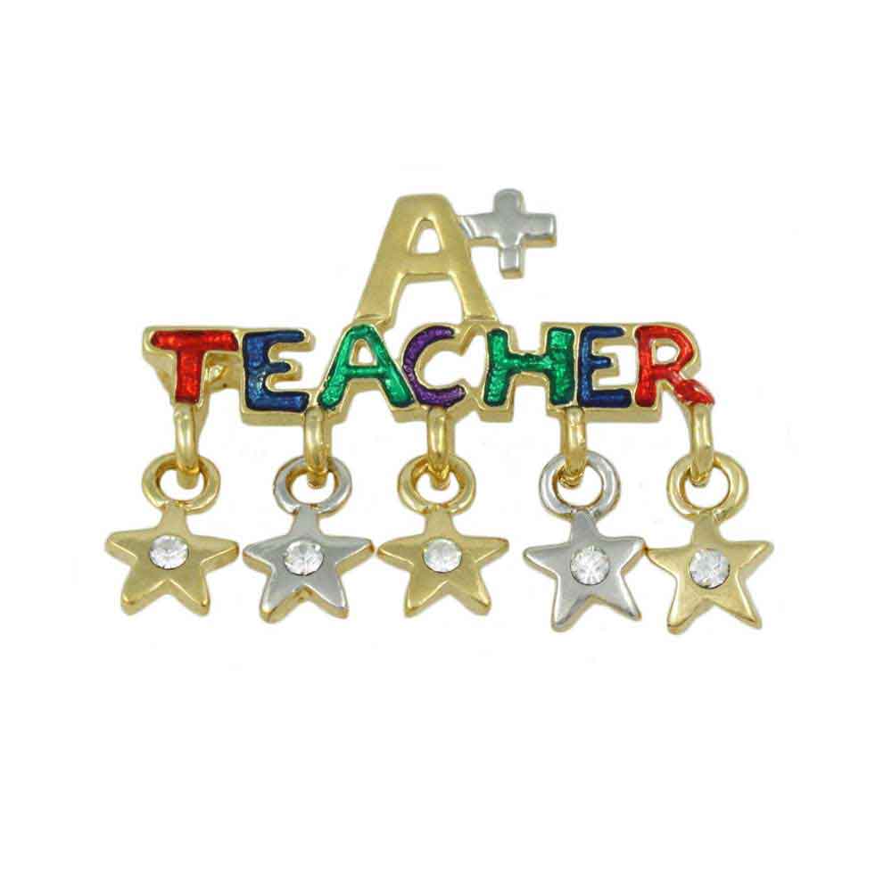 Lilylin Designs A+ Teacher with Dangling Crystal Star Charms Brooch Pin 
