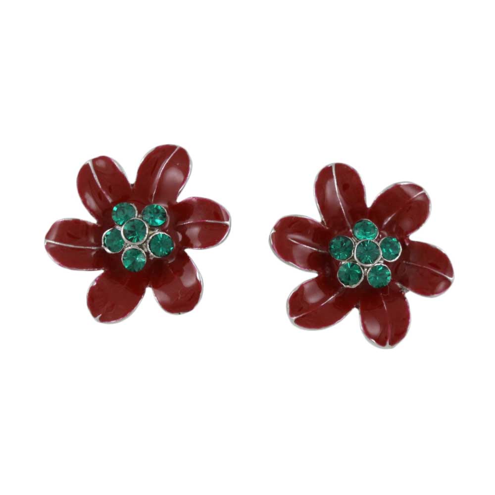 Red and Green Crystal Christmas Flower Pierced Earring - XP137E - Lilylin Designs