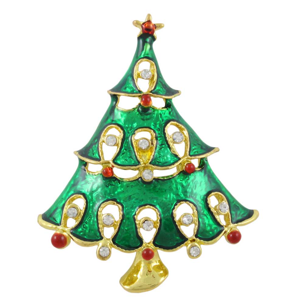Green Enamel Christmas Tree Brooch Pin - XP242 - Lilylin Designs
