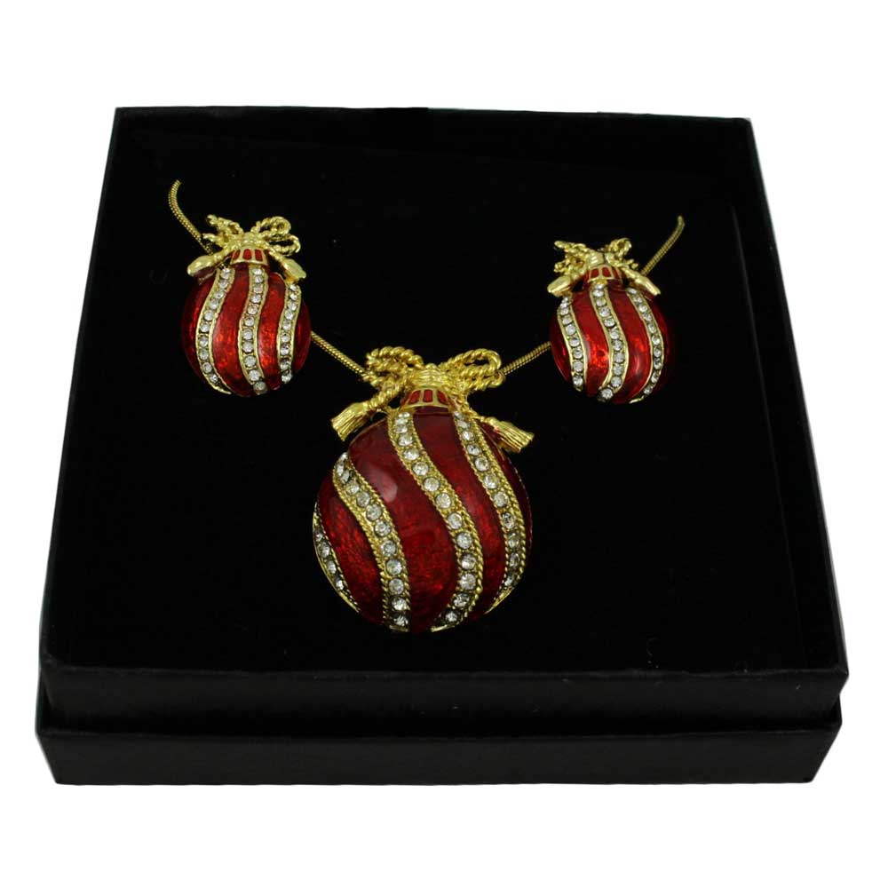 Red Christmas Ornament Necklace and Clip Earring Set - XP348NBC - Lilylin Designs