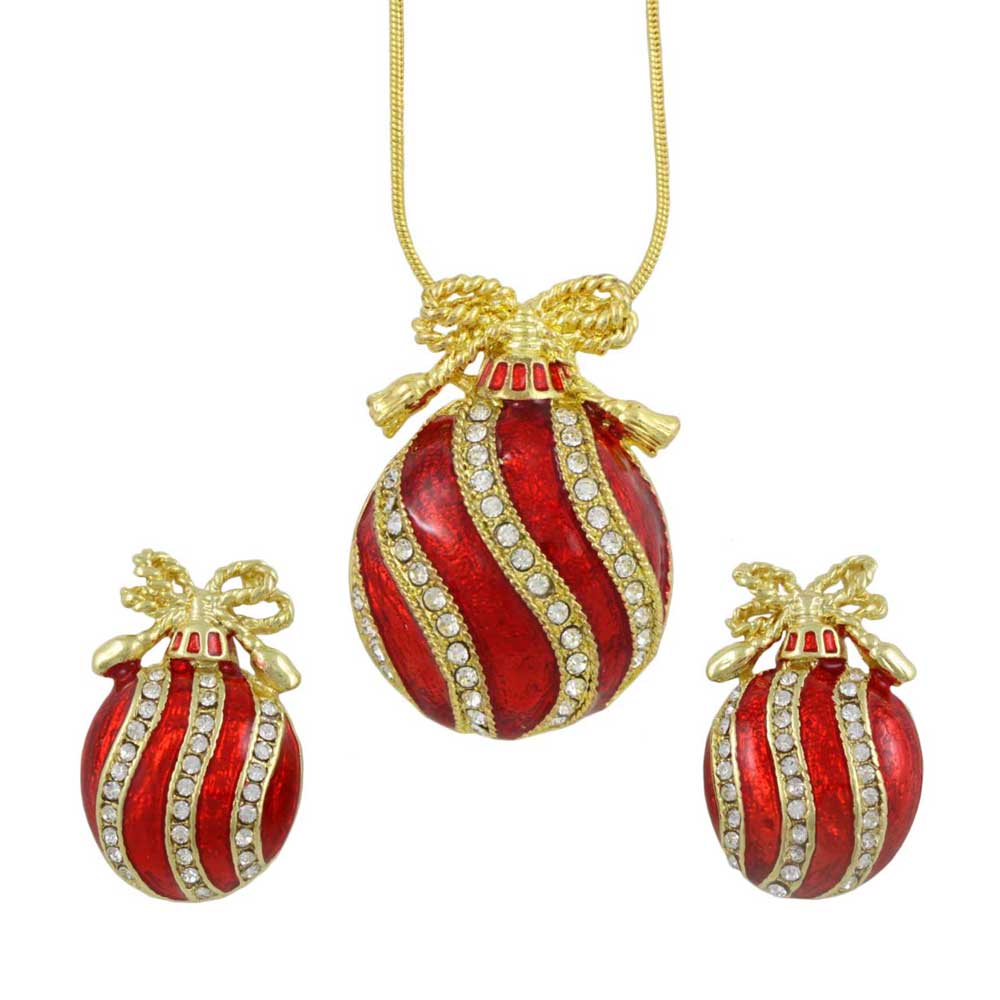 Red Christmas Ornament Necklace and Clip Earring Set - XP348NBC - Lilylin Designs