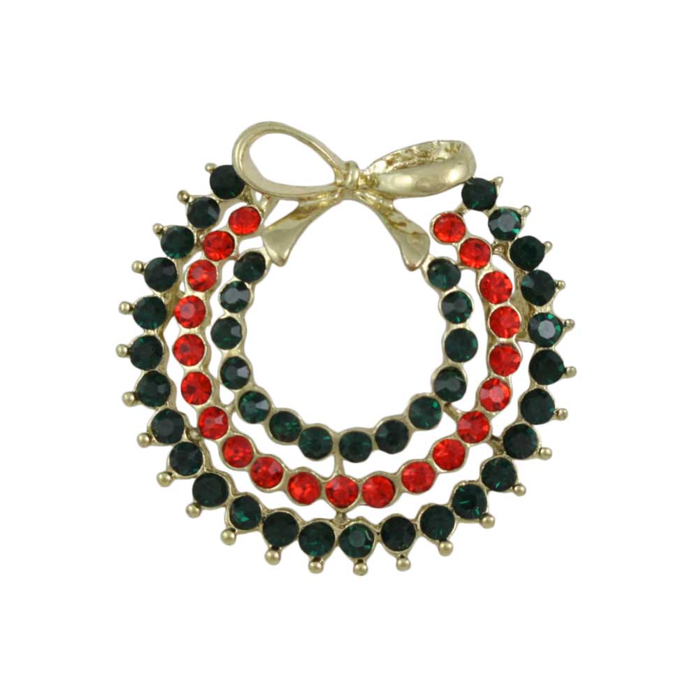 Red and Green Crystal Christmas Wreath Brooch Pin - XP402 - Lilylin Designs