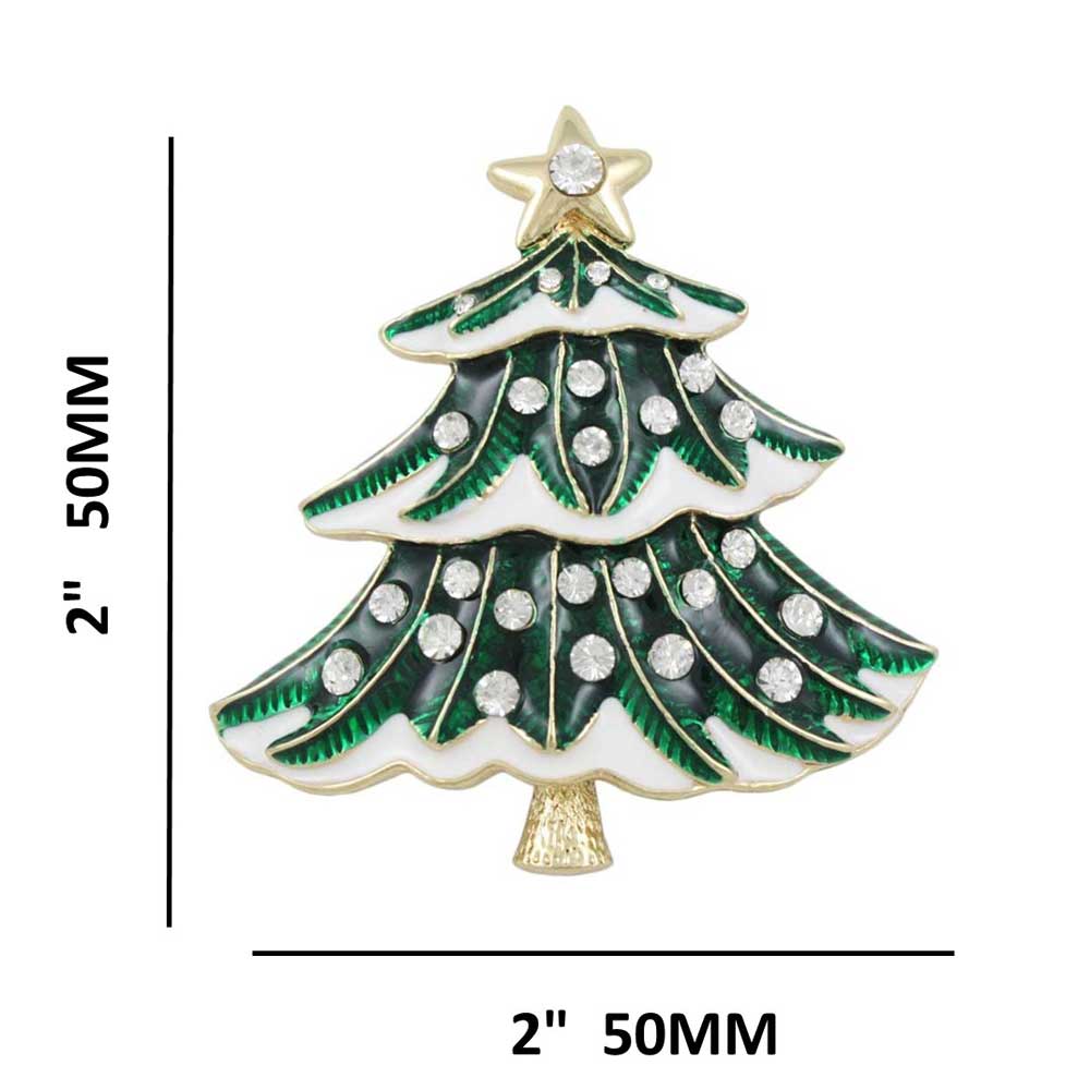 Green and White Crystal Christmas Tree Brooch Pin - XP420 - Lilylin Designs