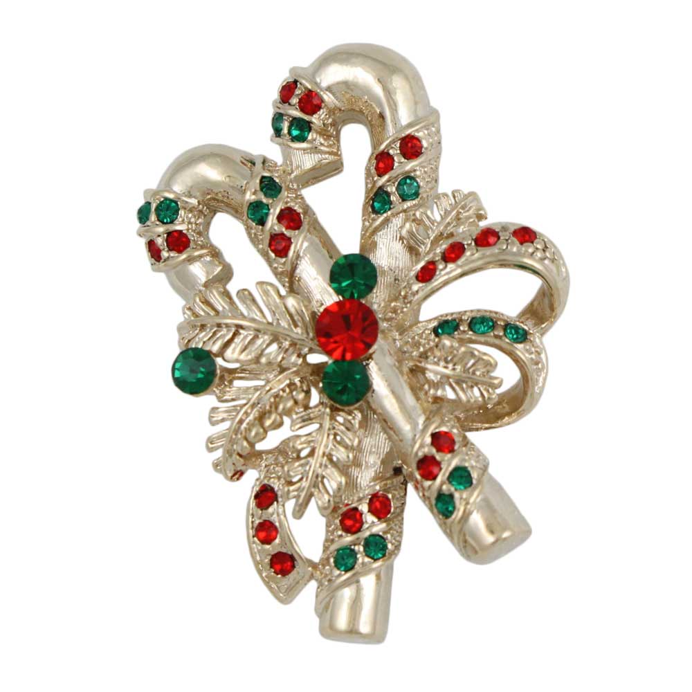 Red and Green Crystal Candy Canes Christmas Brooch Pin - XP504 - Lilylin Designs