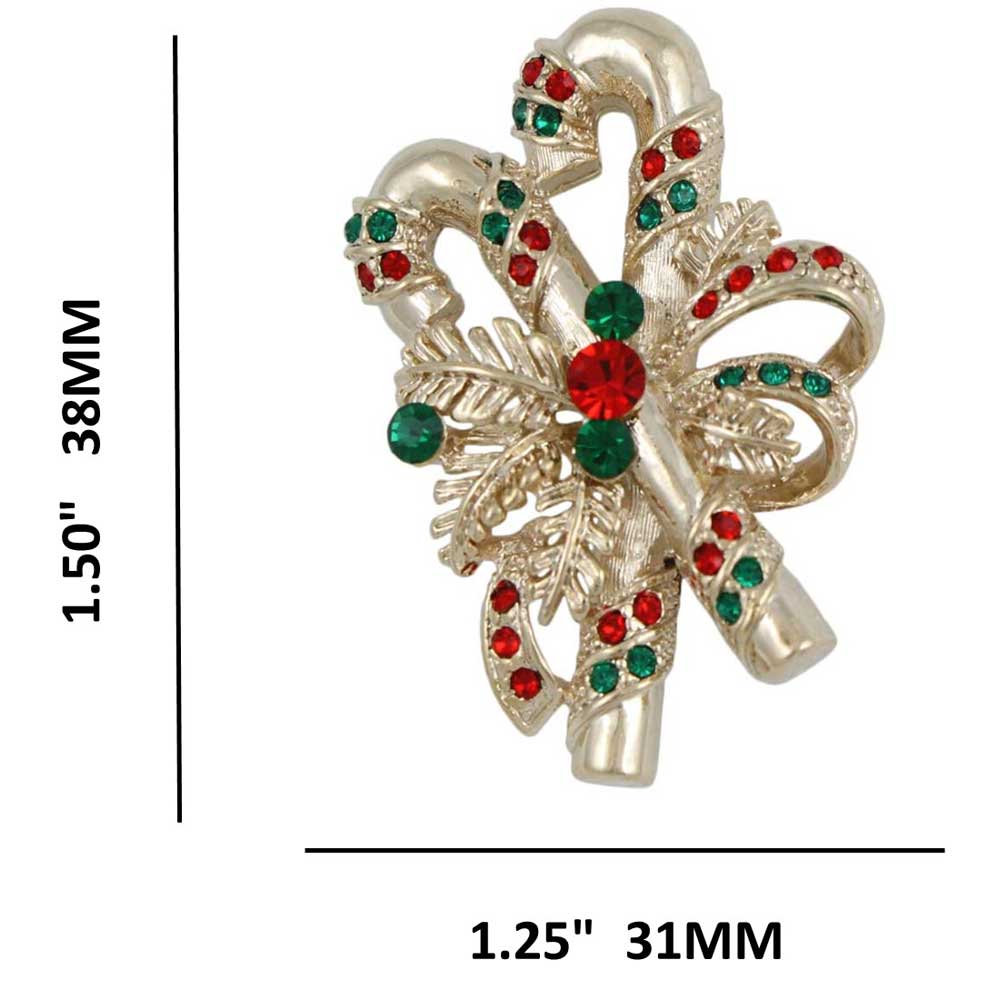 Red and Green Crystal Candy Canes Christmas Brooch Pin - XP504 - Lilylin Designs