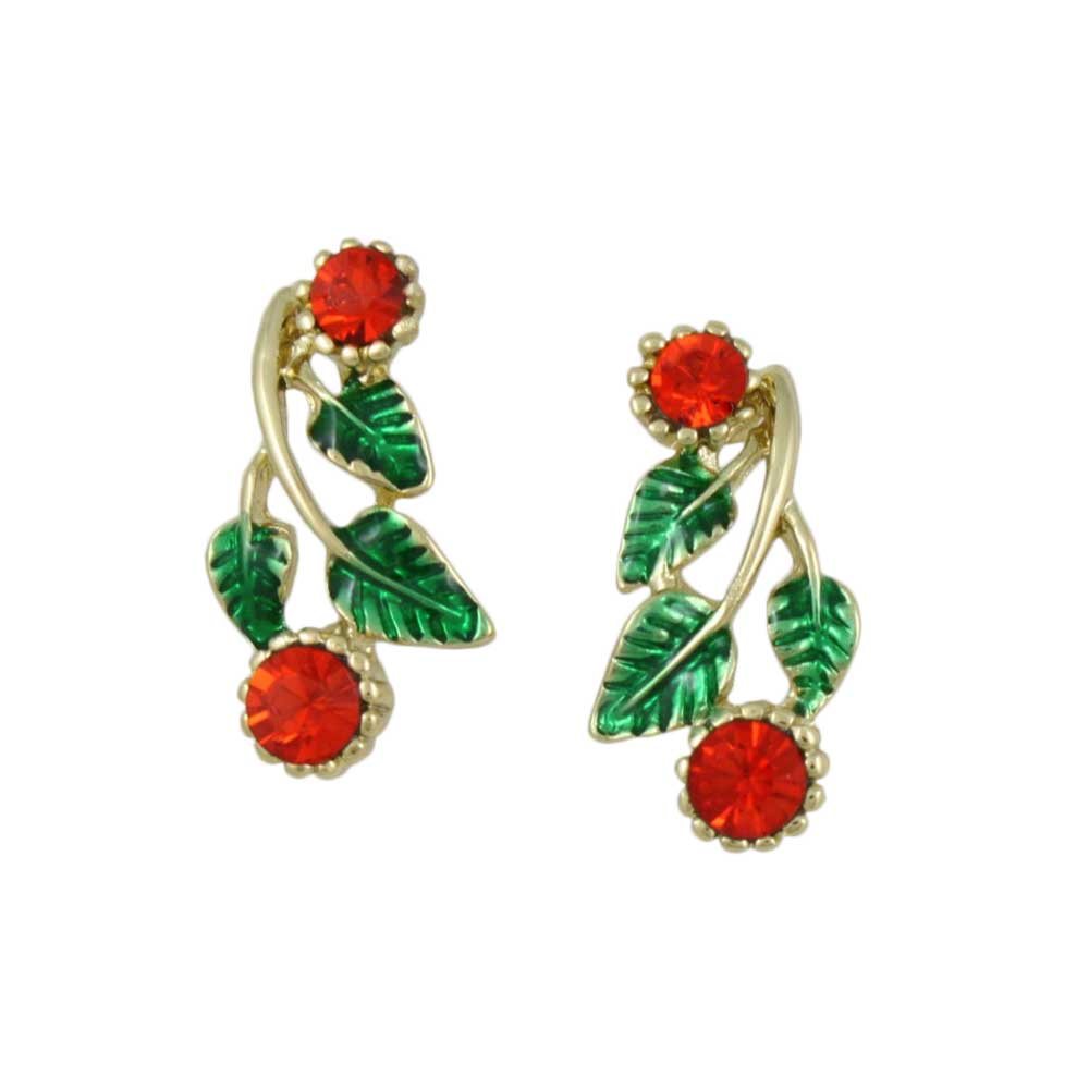 Red Holly Berries with Green Leaves Pierced Earring - XP621E - Lilylin Designs