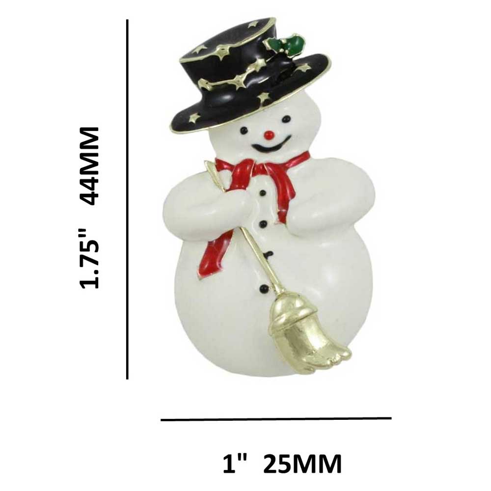 Snowman with Boater Hat and Broom Brooch Pin - XP630 - Lilylin Designs