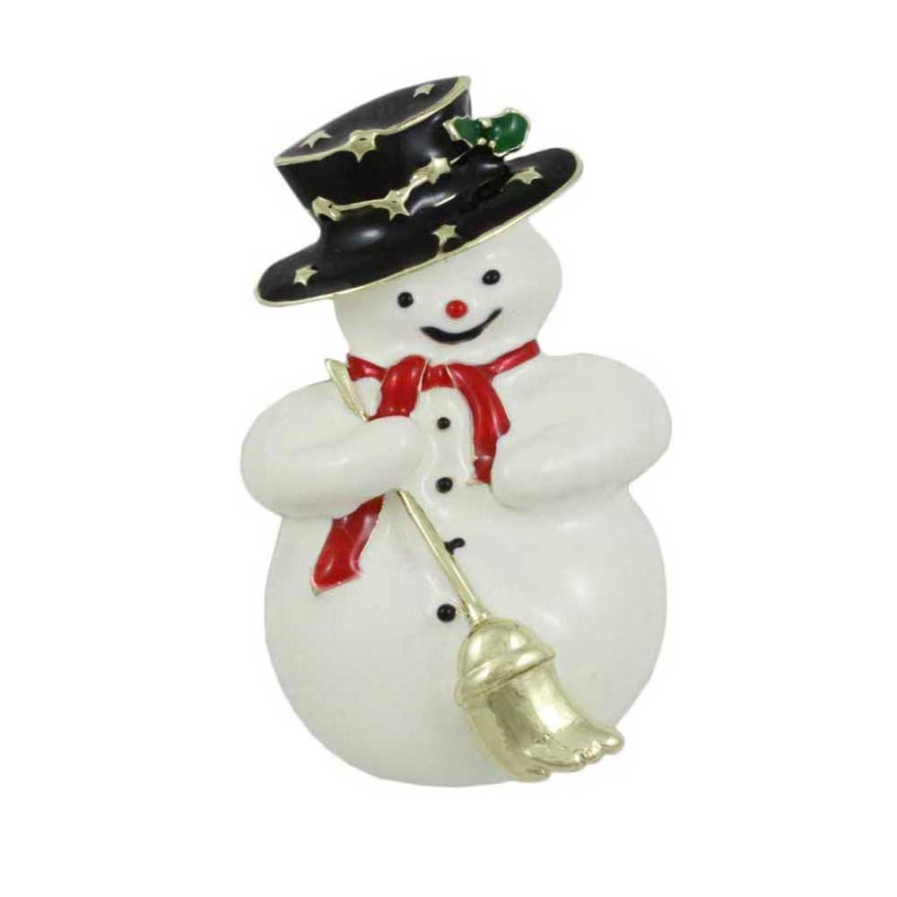 Lilylin Designs Snowman with Boater Hat and Broom Brooch Pin