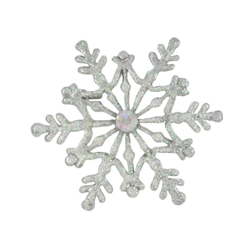 White Glitter Snowflake with Crystal Brooch Pin - XP631 - Lilylin Designs