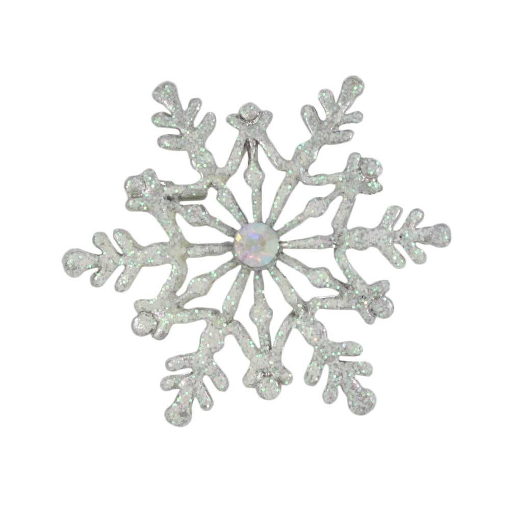 Lilylin Designs White Glitter Snowflake with Crystal Brooch Pin