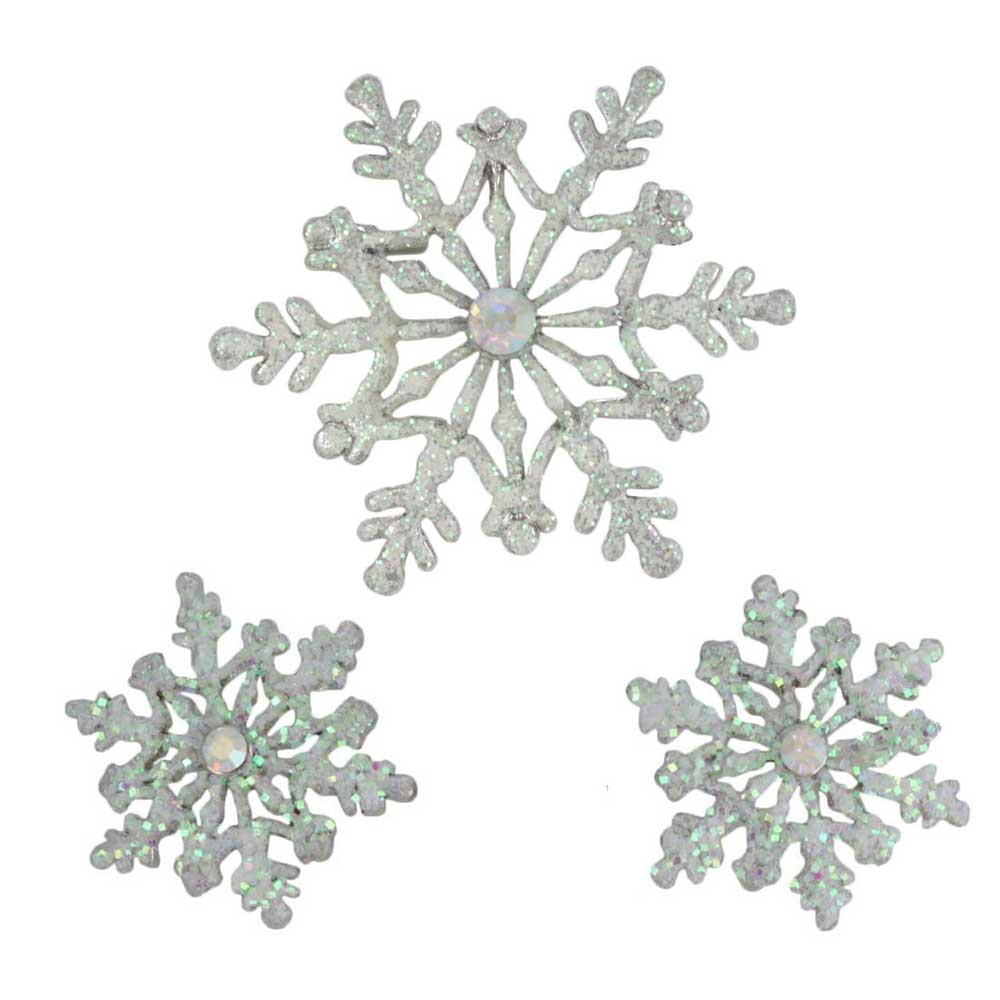 Glitter Snowflake Brooch and Earring Jewelry Gift Set - XP631BS - Lilylin Designs