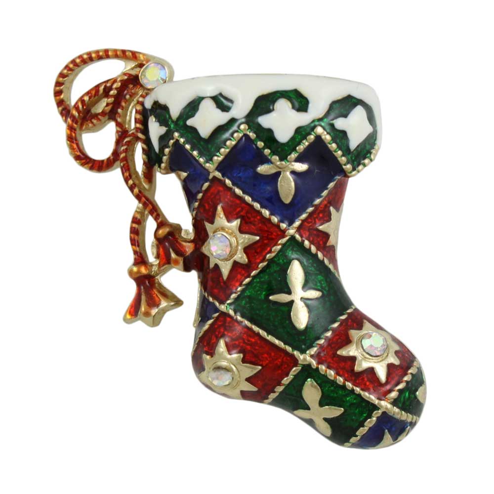 Colorful Enamel Harlequin Christmas Stocking Brooch Pin - XP714 - Lilylin Designs