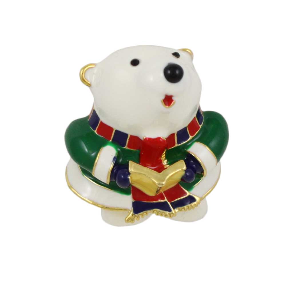 White Enamel Singing Polar Bear Brooch Pin - XP904 - Lilylin Designs