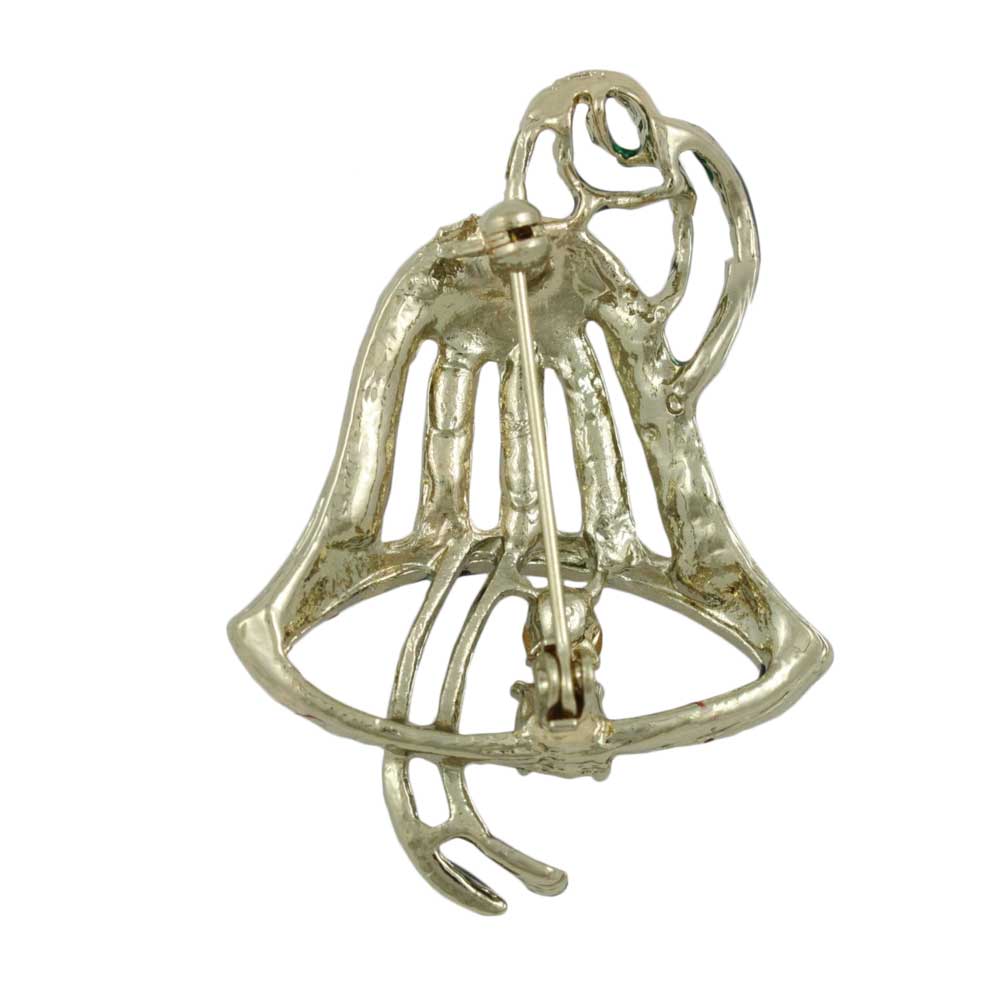 Red and Green Crystal Cut - out Christmas Bell Brooch Pin - XP915 - Lilylin Designs
