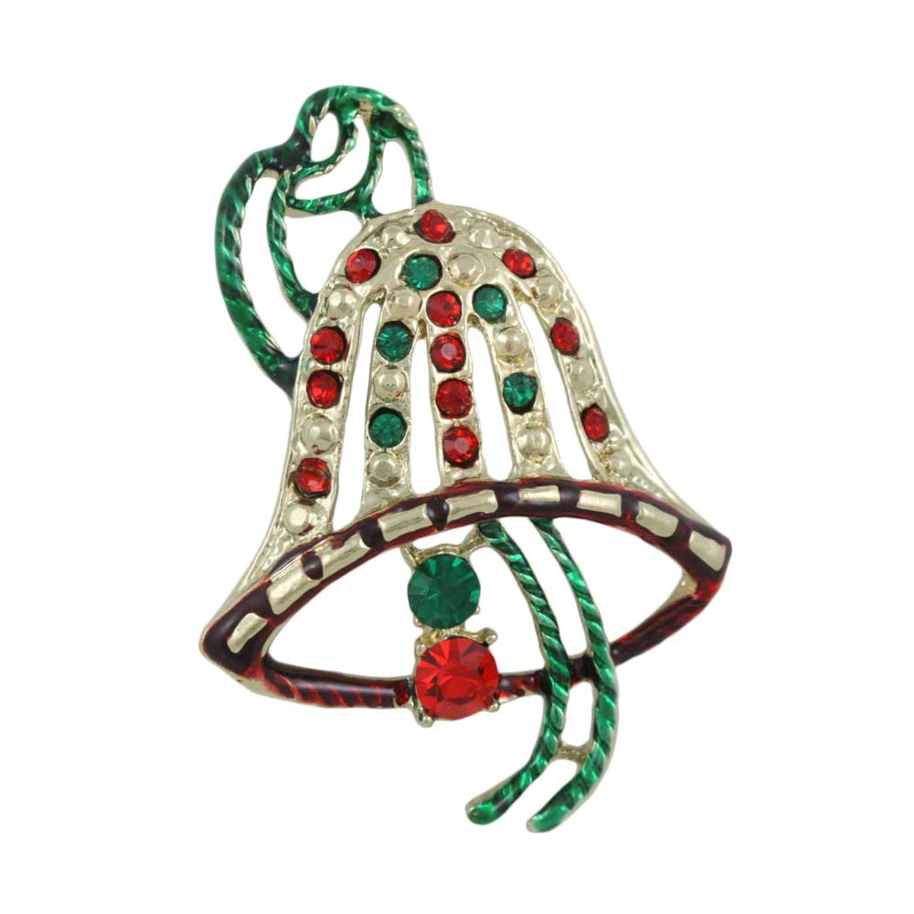 Red and Green Crystal Cut - out Christmas Bell Brooch Pin - XP915 - Lilylin Designs