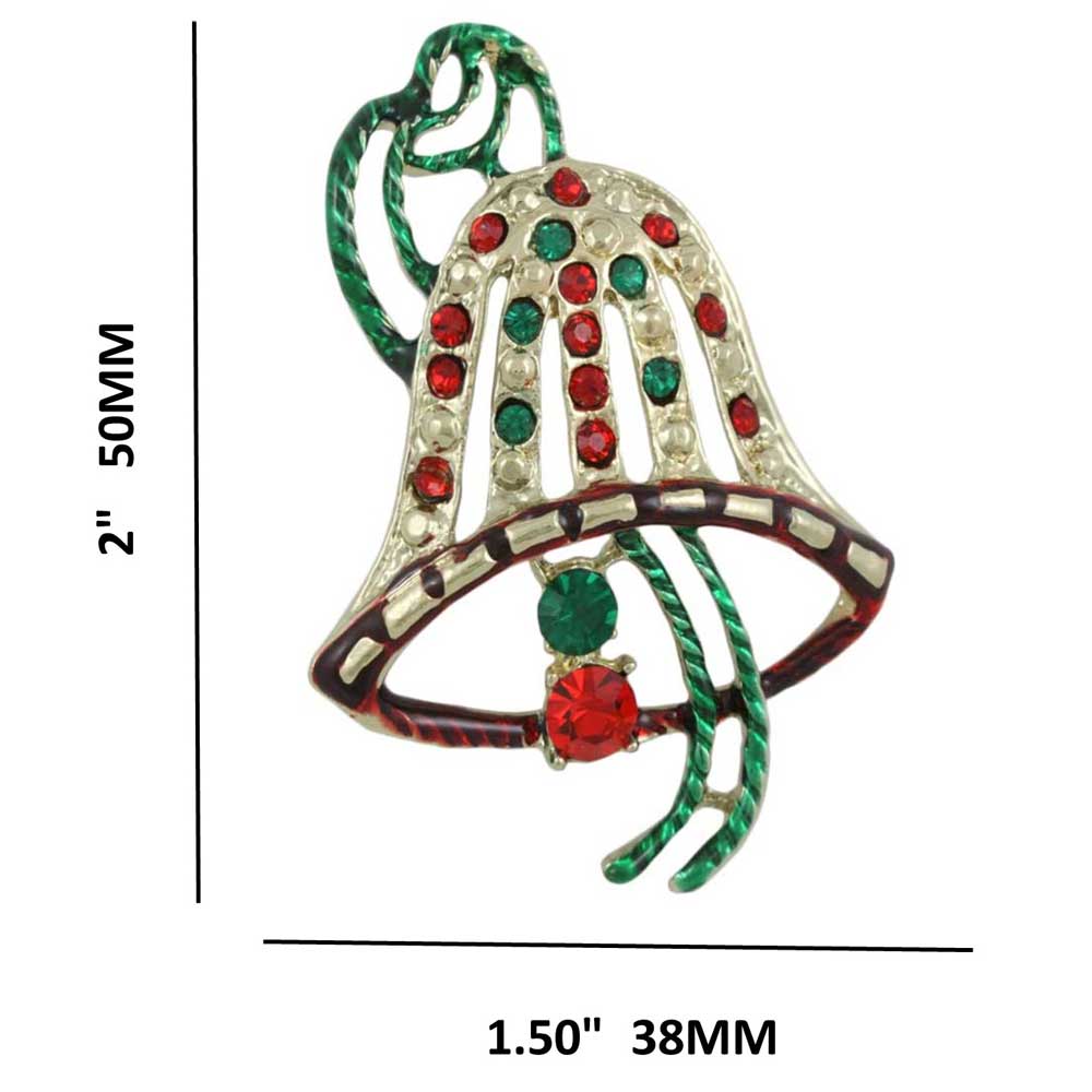 Red and Green Crystal Cut - out Christmas Bell Brooch Pin - XP915 - Lilylin Designs