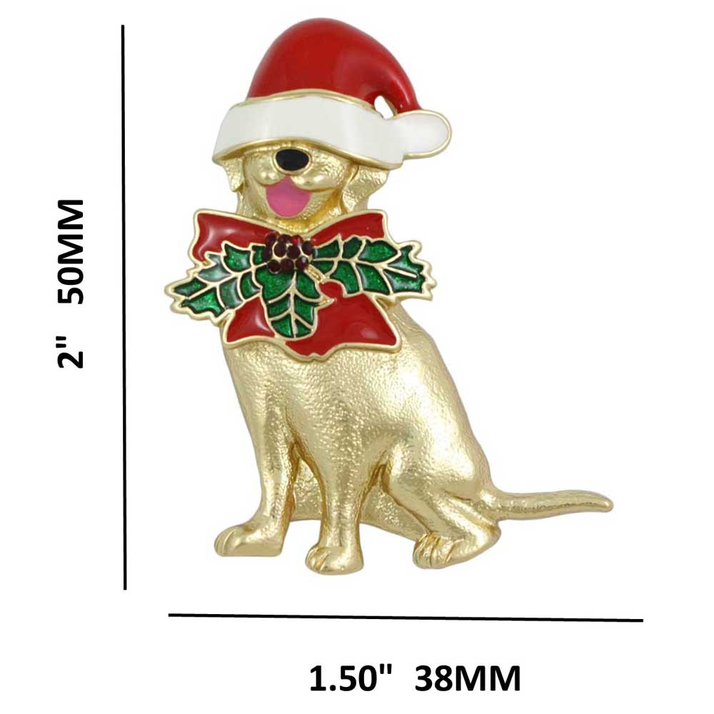 Santa Dog with Large Bow Christmas Brooch Pin - XP938 - Lilylin Designs