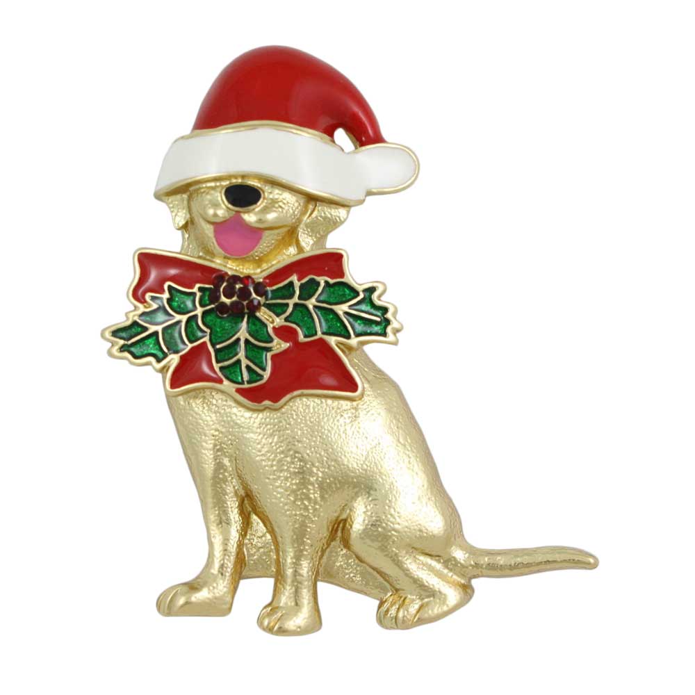 Lilylin Designs Santa Dog with Large Bow Christmas Brooch Pin