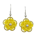 Yellow with Silver Flower Dangling Pierced Earring - Lilylin Designs