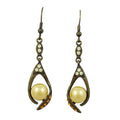 Yellow Crystals with Yellow Pearl Dangling Pierced Earring - PRE716 - Lilylin Designs