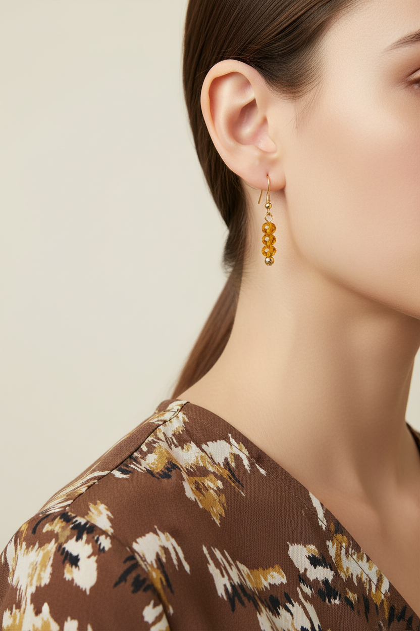 Model wearing yellow glass bead earring - Lilylin Designs 