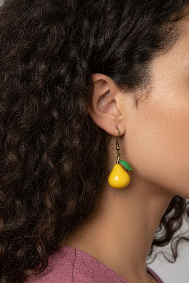 Model wearing yellow pear dangle earring - Lilylin Designs
