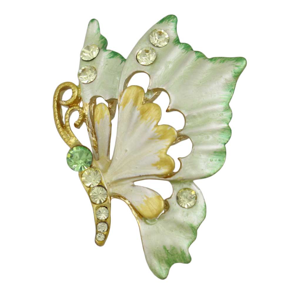 Yellow and Green Crystal Profile Butterfly Brooch Pin - Lilylin Designs