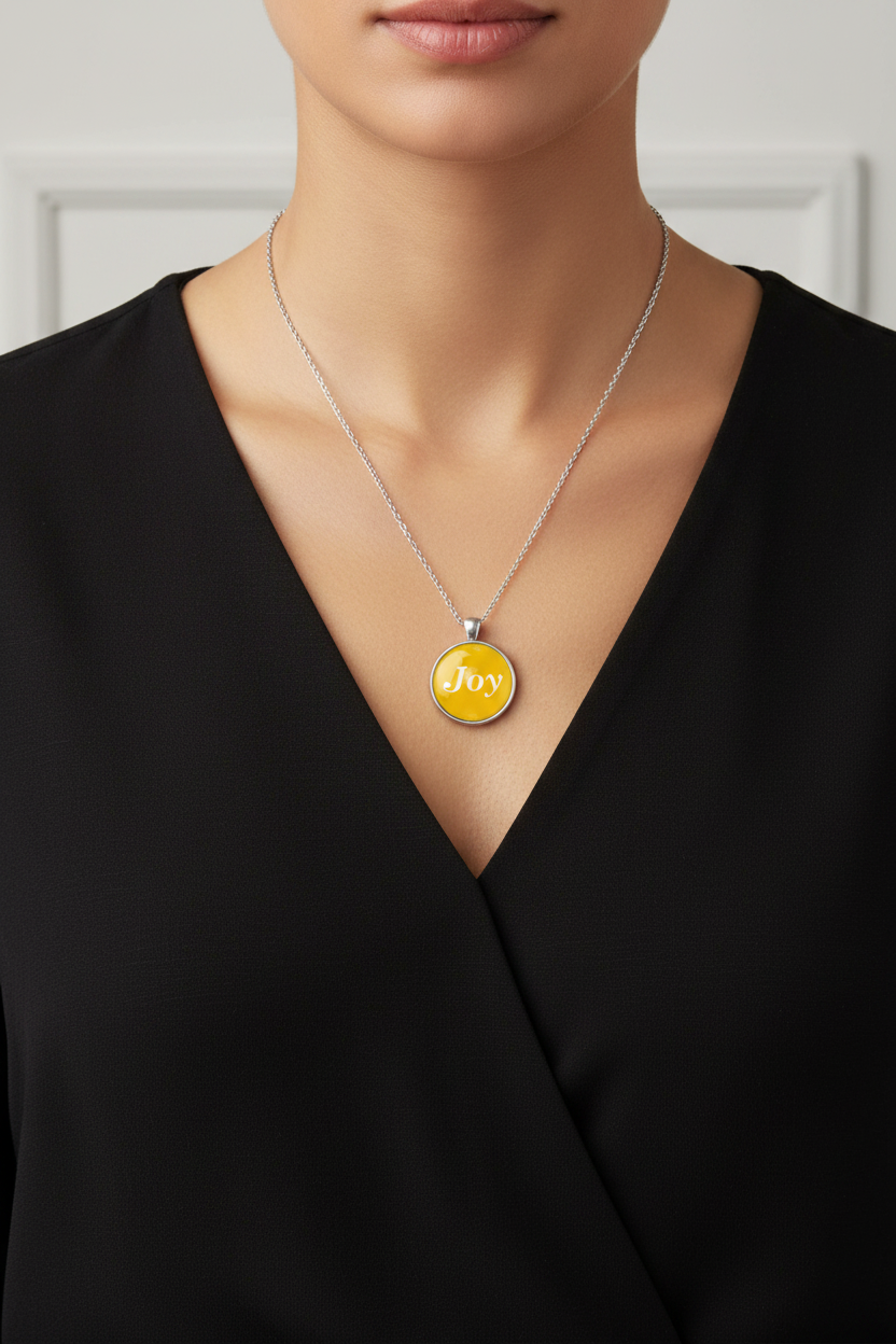 Handcrafted Resin Pendant with White Joy on Chain - RESNK506B
