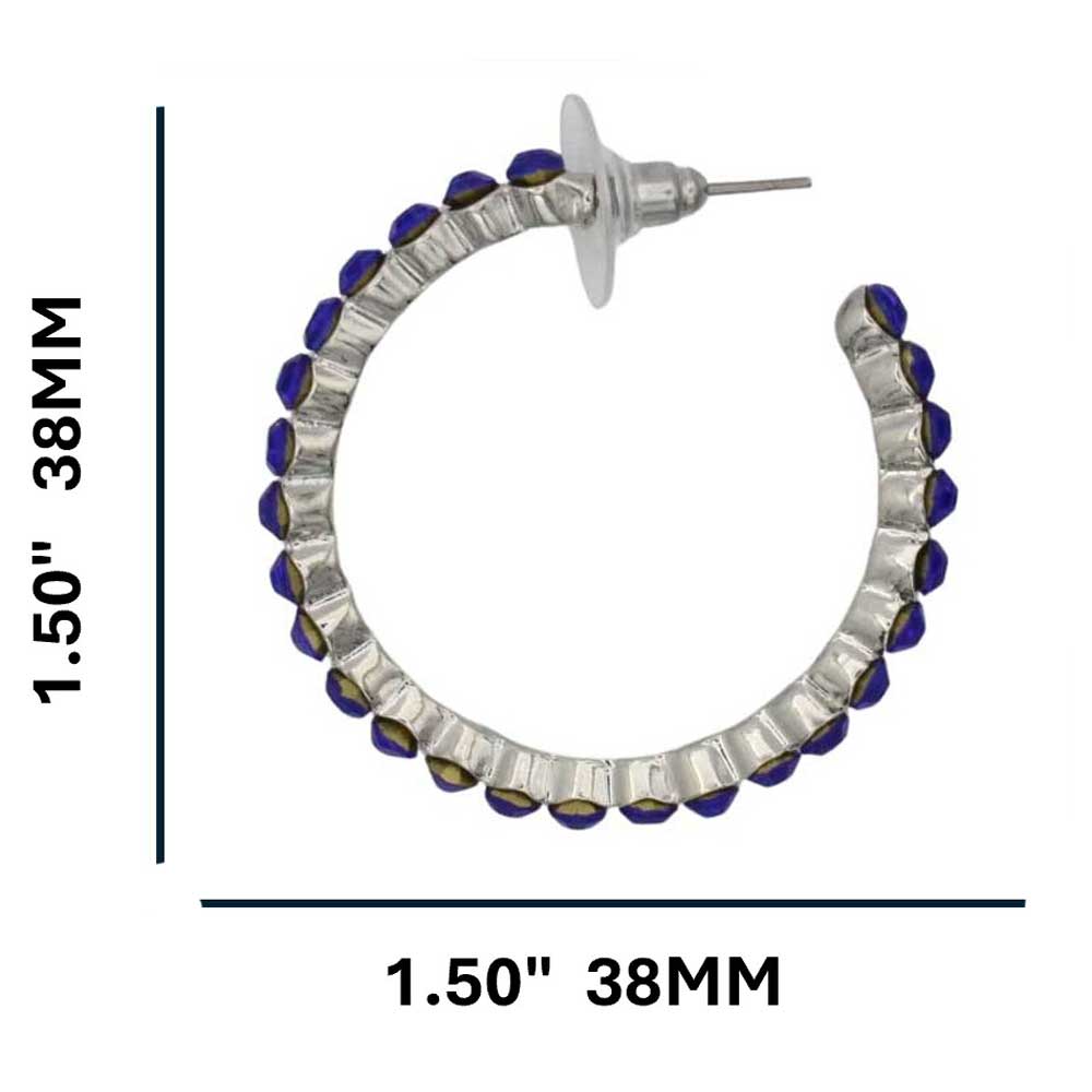cobalt blue hoop earrings shown with measurements - Lilylin Designs