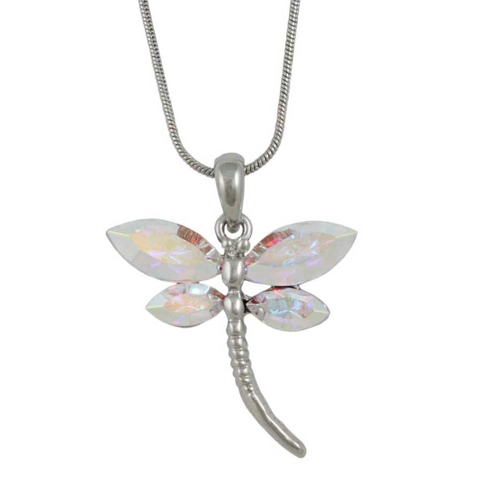 Aurora Borealis Crystal Dragonfly Pendant with Chain - Lilylin Designs