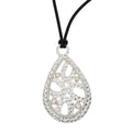 Hammered filigree teardrop necklace with AB crystals on a rubber cord - Lilylin Designs