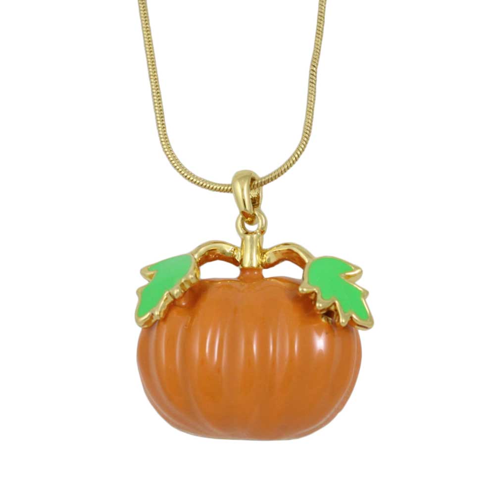 Orange Enamel Pumpkin Pendant with Gold-plated Chain - Lilylin Designs